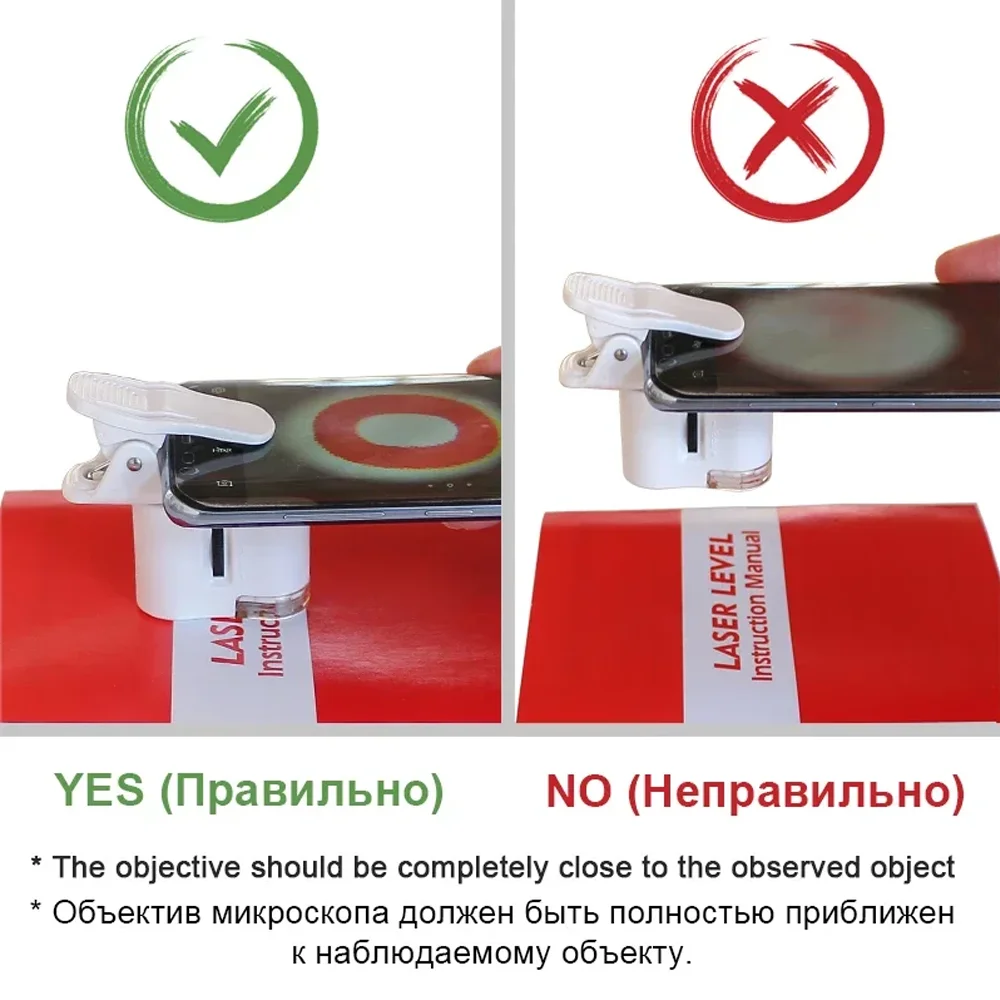 Universal Clip Microscope LED Jewelry Magnifying Glass Focusing Adjusted Pocket Microscope with Cell Phone Clip UV Light 60X - Image 5