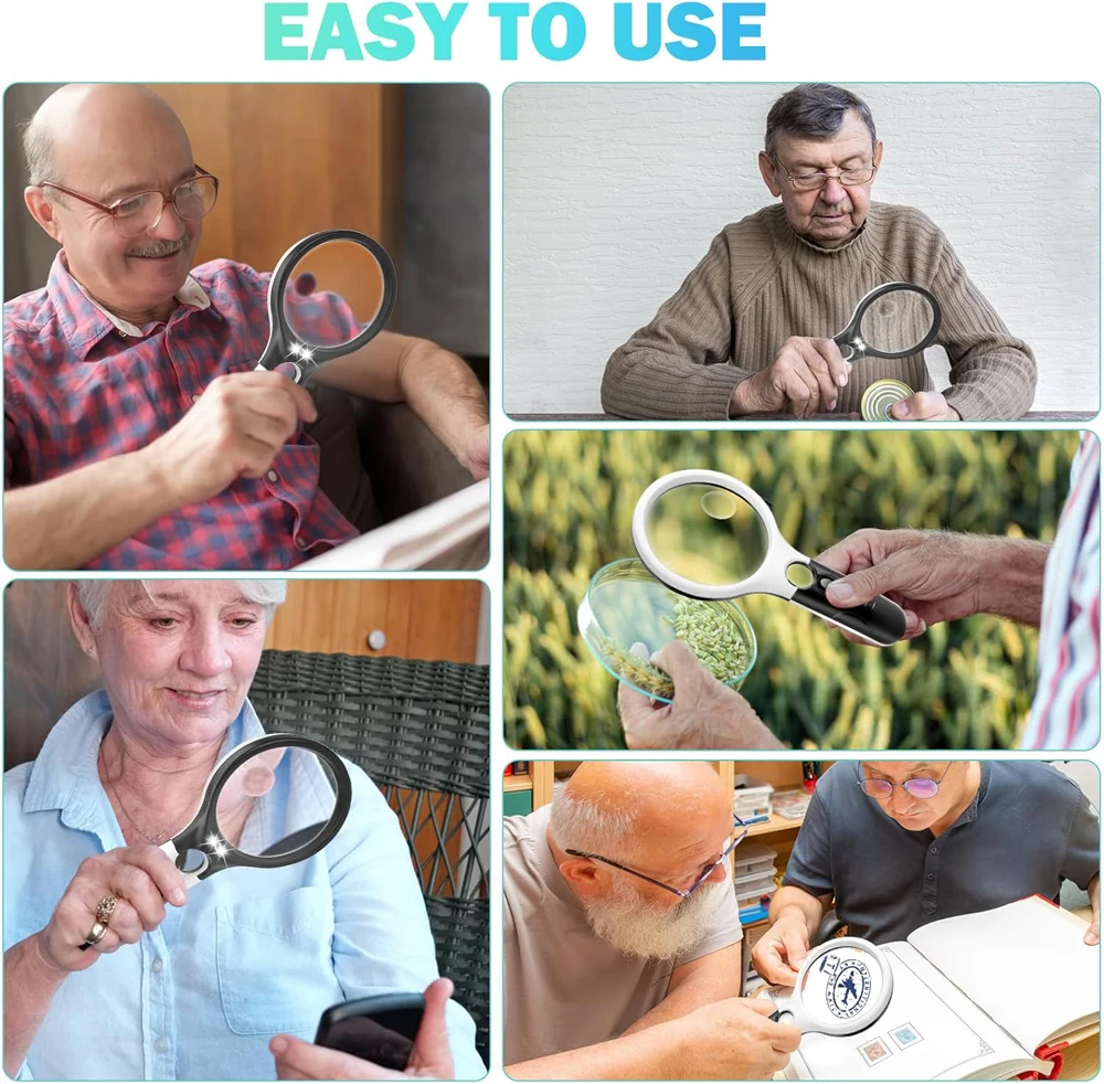 45X Professional Magnifying Glass Jewelry Loupe With LED Light Handheld Magnifier Lupa For Coins Stamps Kids Seniors Reading - Image 6