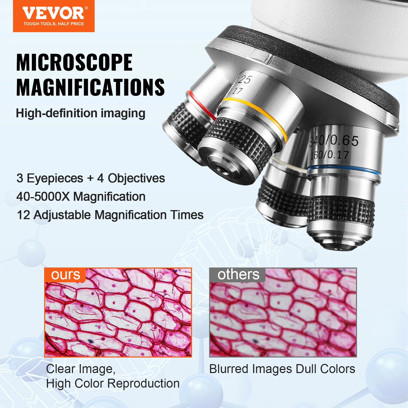 VEVOR Compound Trinocular Microscope 40X-2500/40X-5000X Magnification Lab Microscope with LED Illumination & External Interface - Image 2