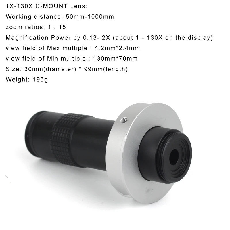 Adjustable Magnification 150X Zoom C Mount Lens working distance 10cm-100cm For HDMI VGA USB Industry Video Microscope Camera - Image 3