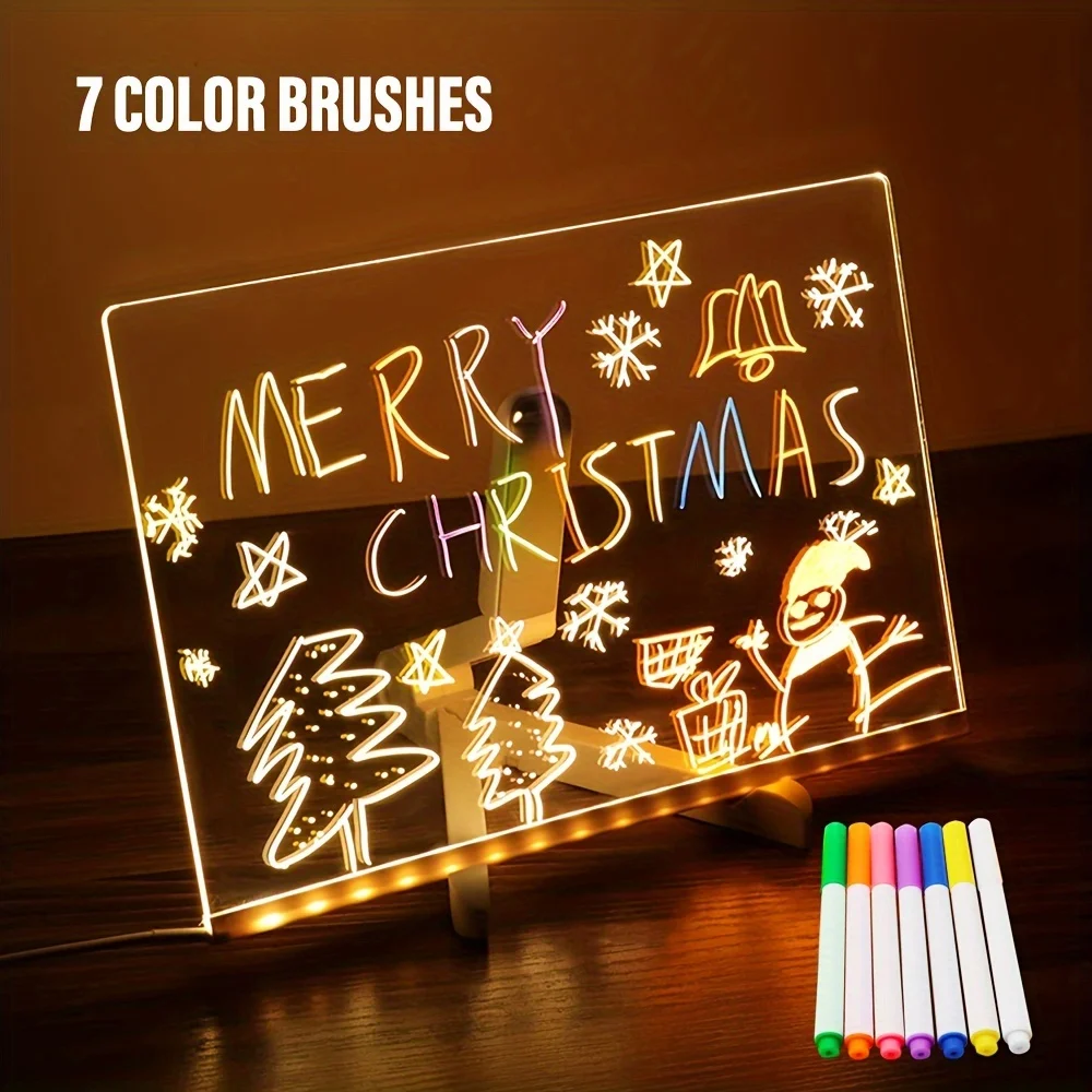 LED Note Board Night Light With Colorful 7 Pens DIY Acrylic Message Board Erasable Painting Drawing Board For Kids Birthday Gift - Image 6