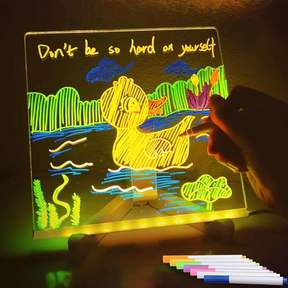 LED Note Board Night Light With Colorful 7 Pens DIY Acrylic Message Board Erasable Painting Drawing Board For Kids Birthday Gift - Image 5