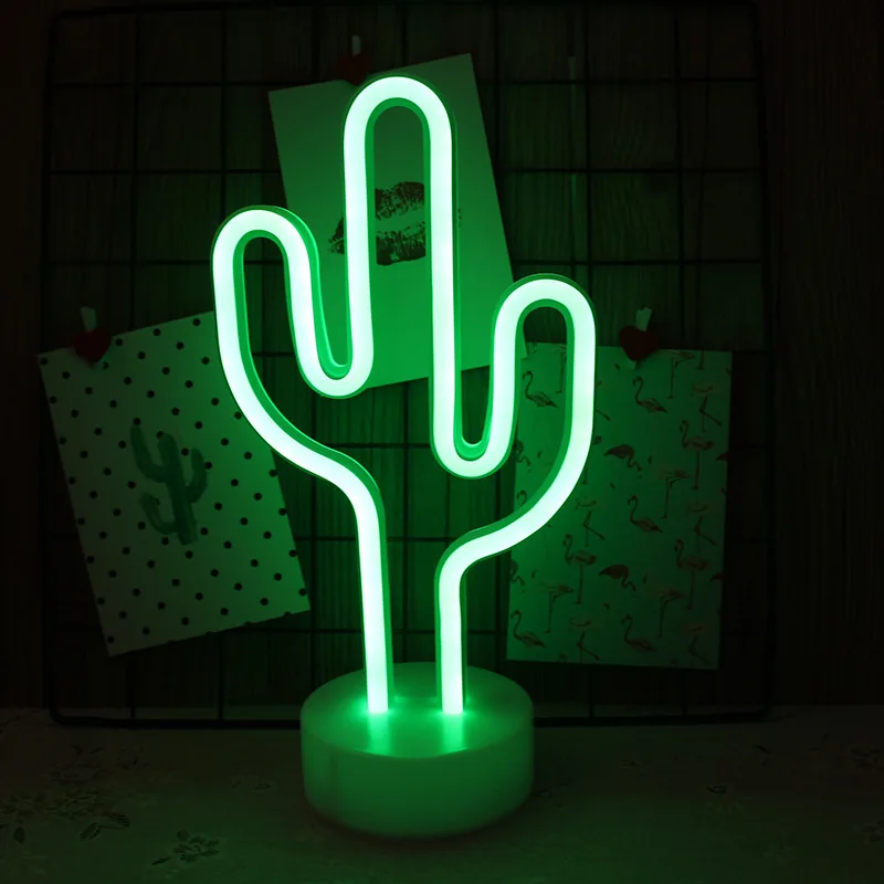 1pc Green LED Cactus Neon Light With Base Decorative Bedroom Light Desktop Night Lamp Suitable For Wedding Birthday Party Decor