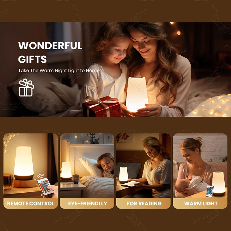 RGB Remote Control 13 Color Changing Night Light Touch Dimmable Lamp Portable Table Bedside Lamps USB Rechargeable Night Lamp - Image 6
