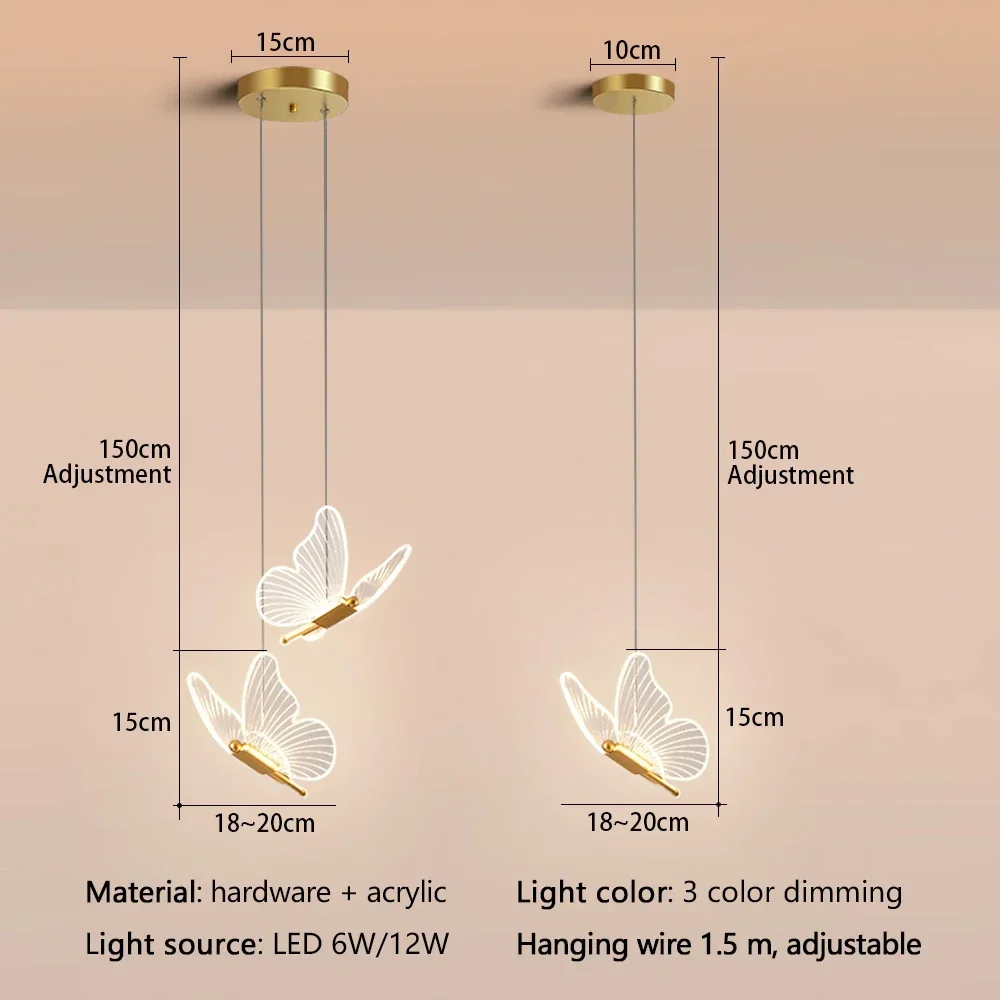 LED Modern Butterfly Pendant Light Ceiling Pendant Light, Bedside Indoor Living Room Dining Room Kitchen Decoration Lighting - Image 3