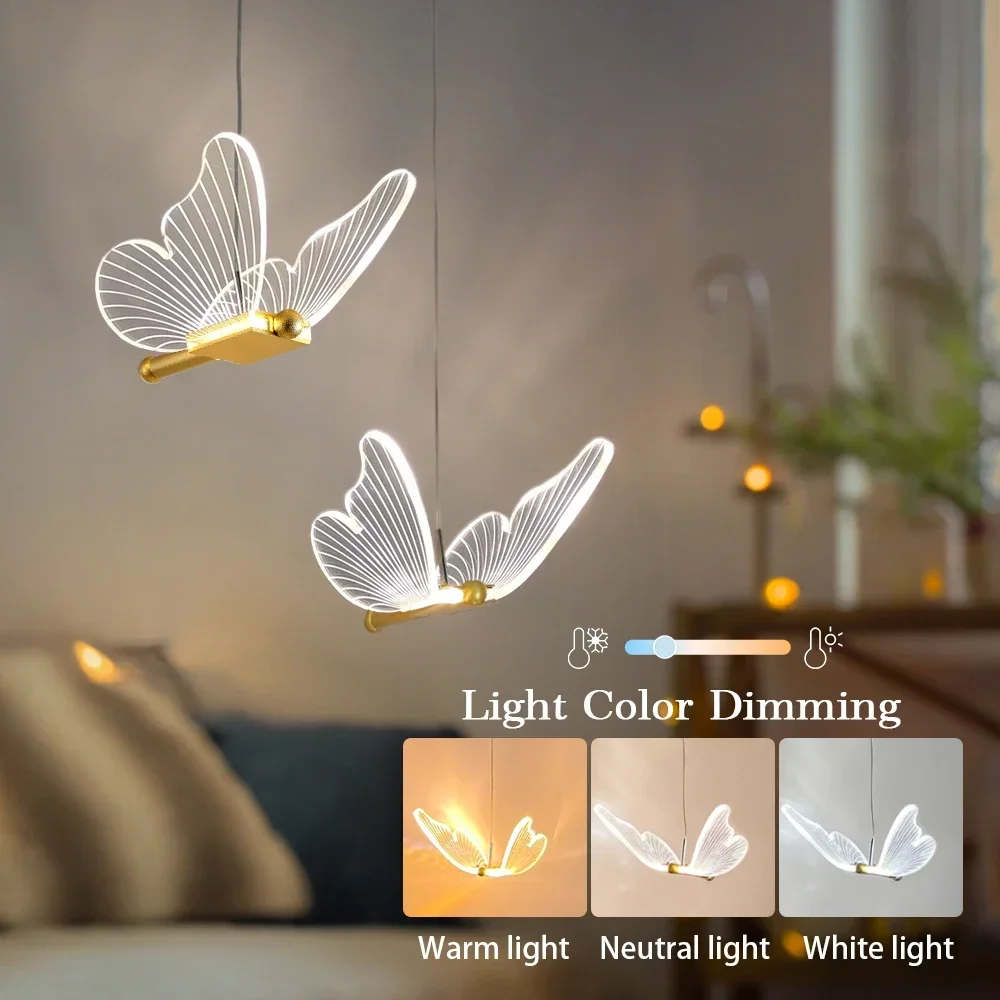 LED Modern Butterfly Pendant Light Ceiling Pendant Light, Bedside Indoor Living Room Dining Room Kitchen Decoration Lighting - Image 5