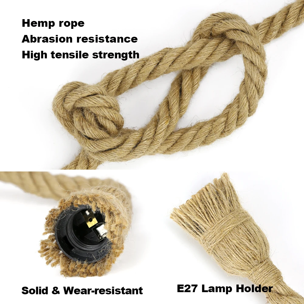 Vintage Retro Hemp Rope Pendant Lights Hanging Lamp E27 AC 85-265V Industrial Decor Home Restaurant Pendant Lamp Edison Hanglamp - Image 5