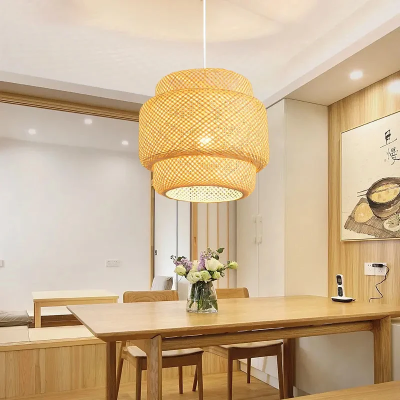 30cm Modern Bamboo Pendant Light Hand Woven Bamboo Art Chandelier Dining Room Lantern Chandelier Bedroom Dining Room Lamp