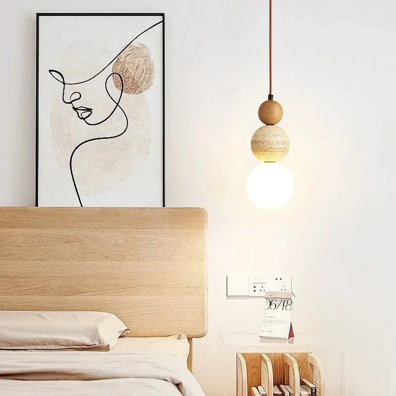 Cream Style Pendant Lamp Bedroom Bedside Led Chandelier Stone Wood Light Designer Bauhaus Medieval Restaurant Bar Small Lights - Image 5
