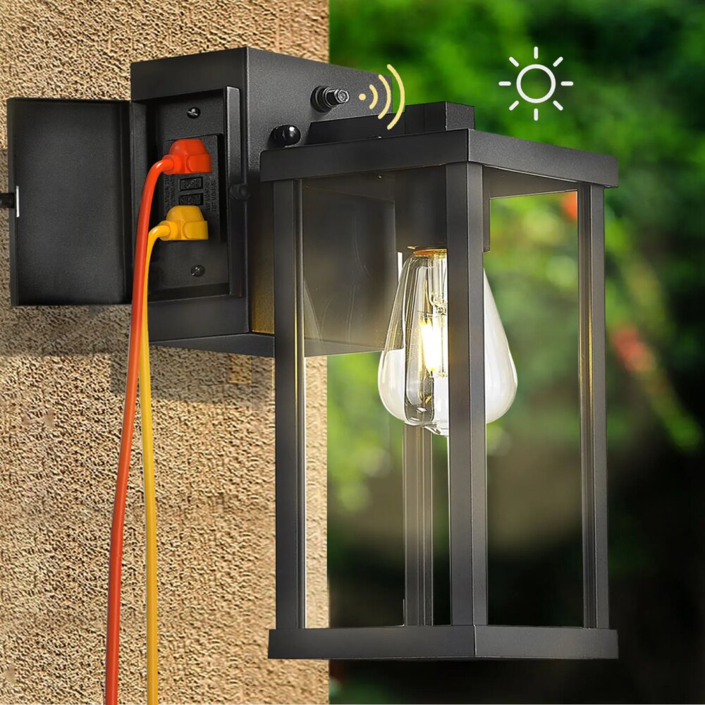 Porch Light With GFCI Outlet Dusk To Dawn Outdoor Light Exterior Lighting Fixtures Wall Mount For House Patio Garage Hallway