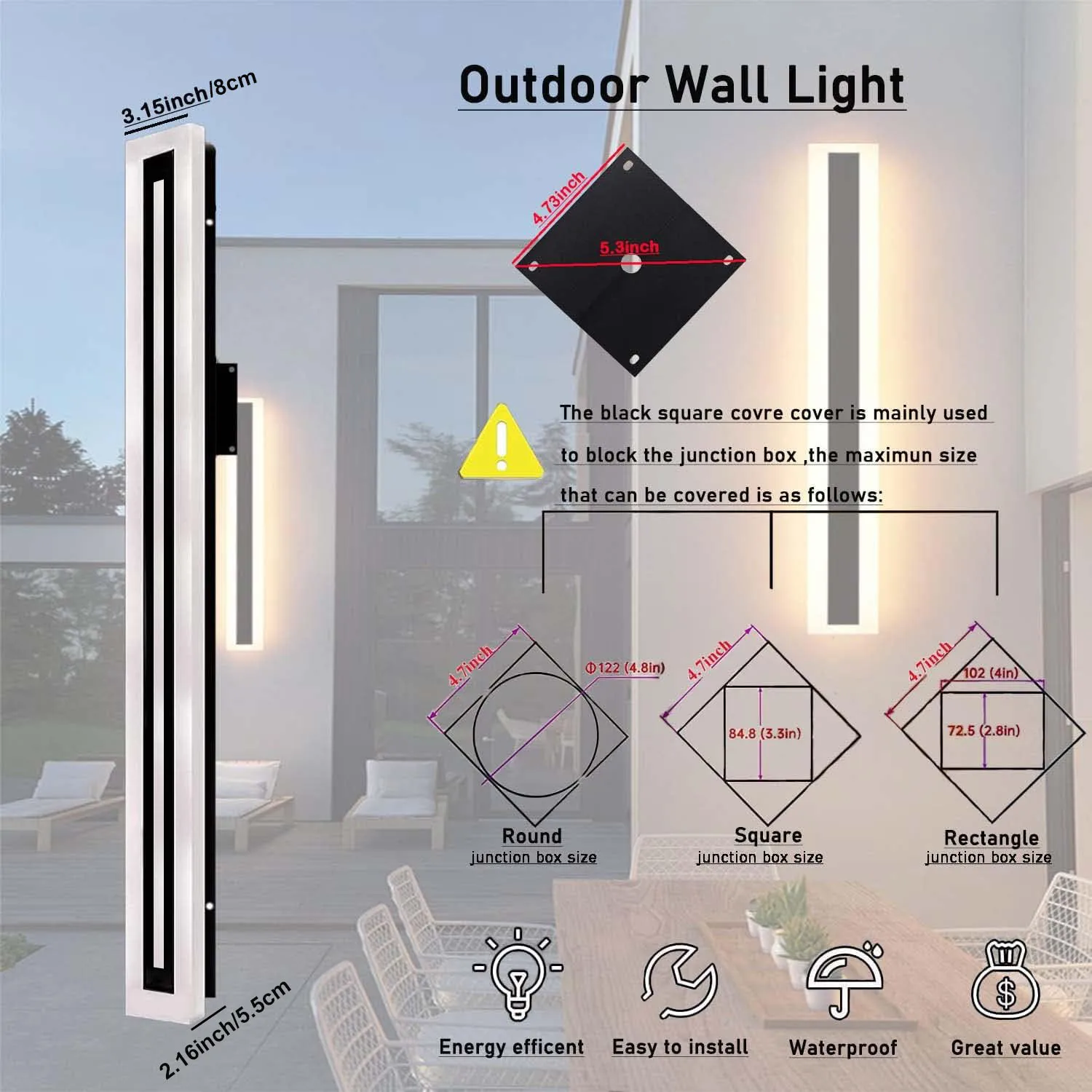 Outdoor Long Strip Modern LED Wall Lighting Fixture Lamps,Wall Sconce Fixture Wall lamp Elegant Frosted White Acrylic IP67 Anti - Image 6