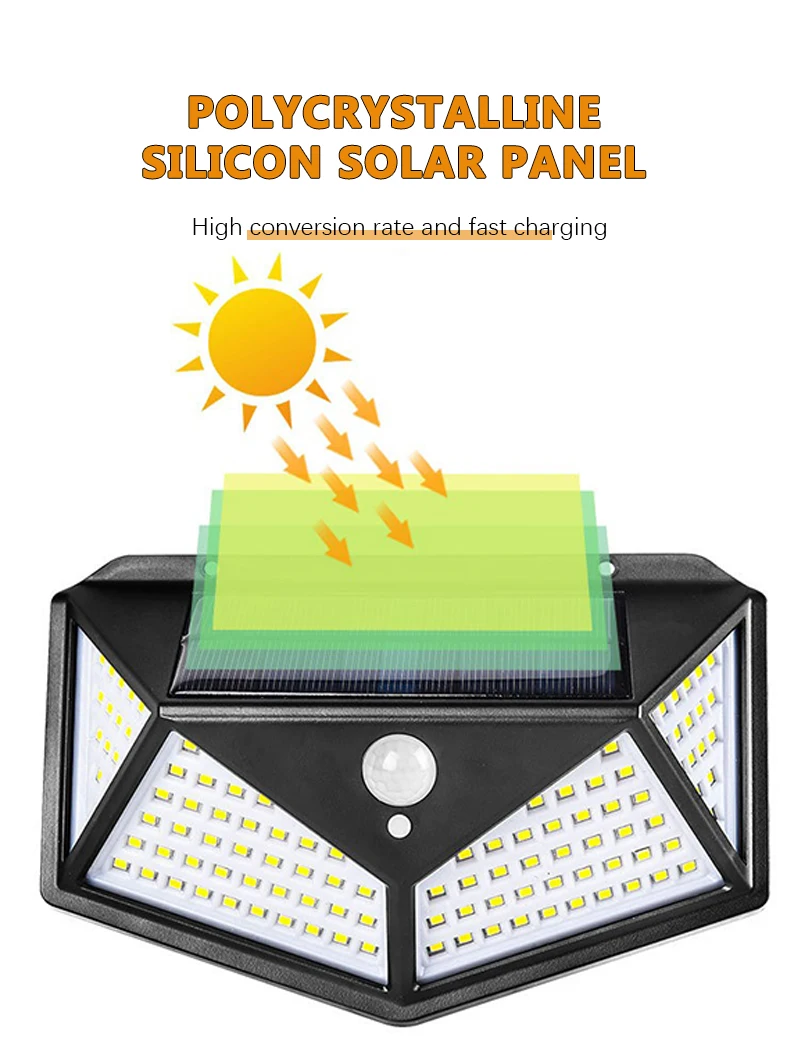 Outdoor Solar Lamp100 LED Solar Wall Lights Waterproof Motion Sensor Solar Powered Sunlight Street Light for Garden Decoration - Image 5