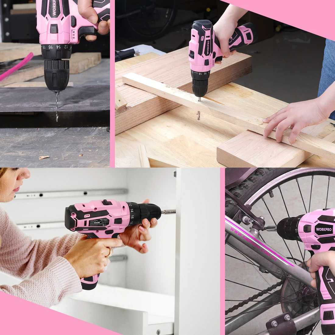 WORKPRO Pink Cordless Drill Driver Set, 12V Electric Screwdriver Driver Tool Kit, 3/8" Keyless Chuck - Image 6