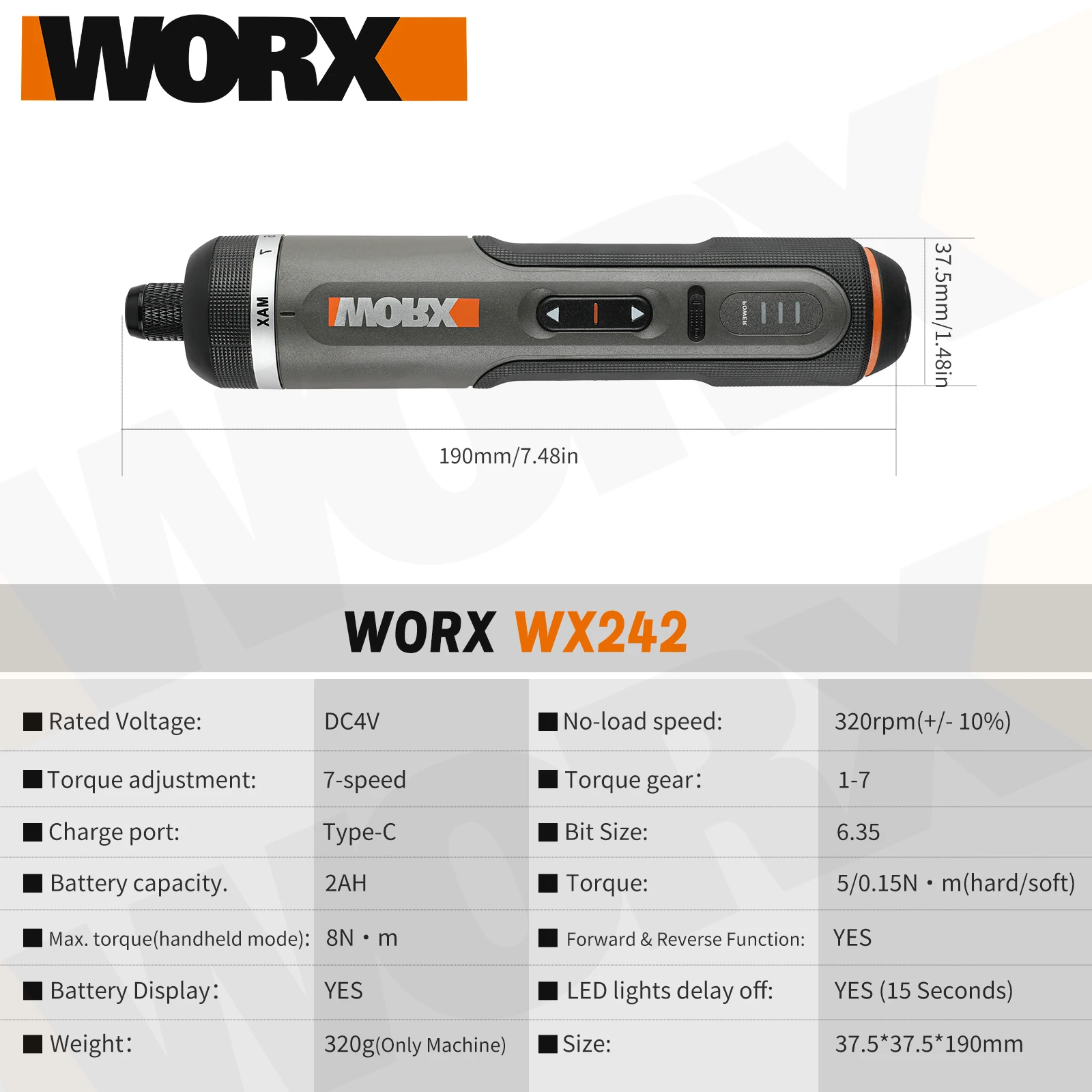 WORX WX242 4V Electrical Screwdriver Set Smart Cordless Electric Screwdrivers USB Rechargeable 30 Bit Set Mini Drill Power Tool - Image 6