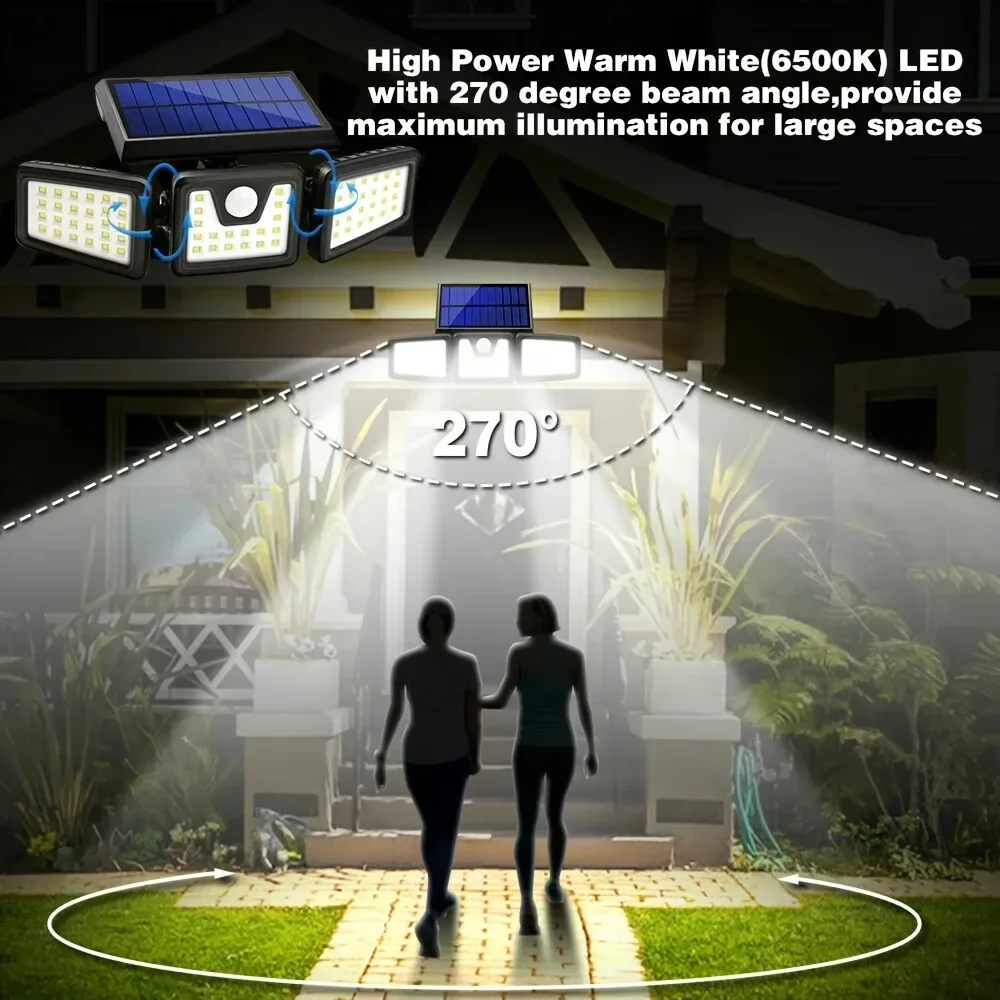 Solar Powered Outdoor Motion Sensor with Adjustable Head for Human Body Sensing Lighting for Garages Porches Streetlights - Image 3