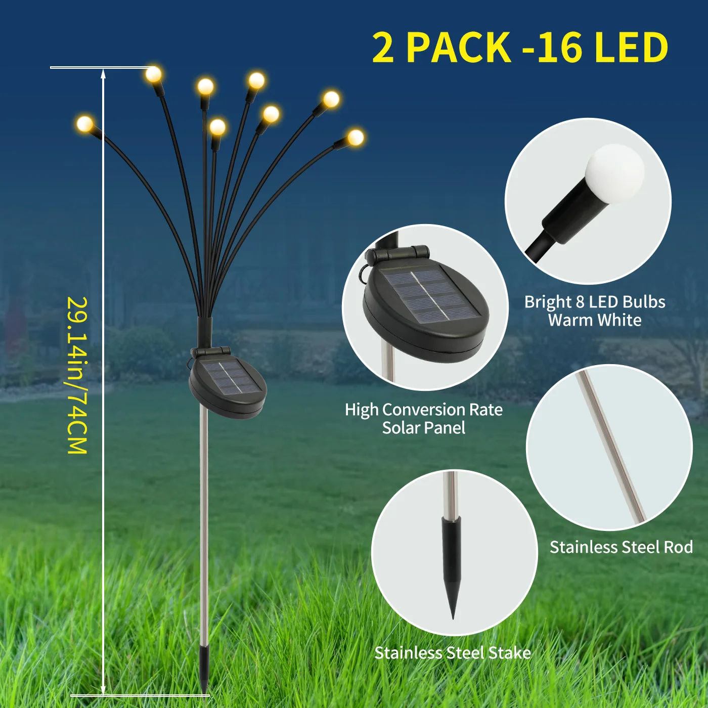 8-Head Solar Firefly Lights LED Solar Outdoor Decorative Garden Lights Waterproof High Flexibility Yard Patio Pathway Holiday - Image 6