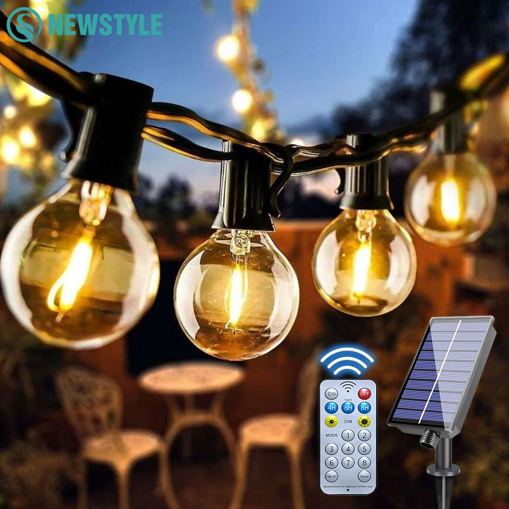 Solar G40 Outdoor String Lights with Remote Controls LED Shatterproof Globe Bulb IP65 Waterproof Patio Light for Garden Decor