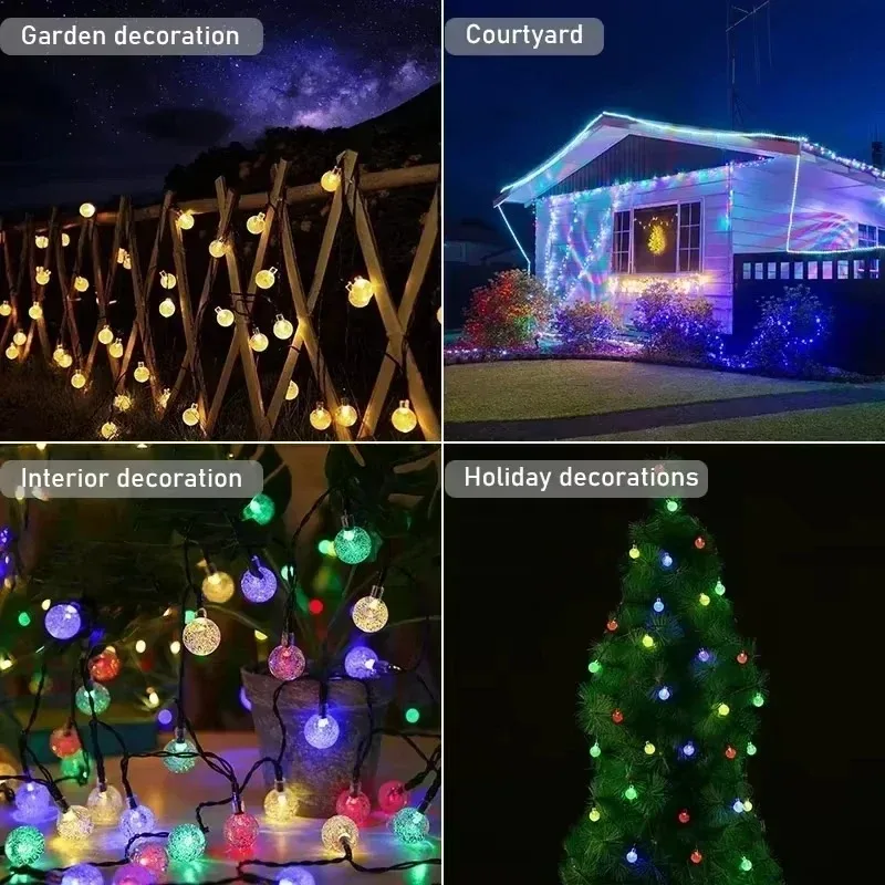 Solar Crystal Globe LED String Lights 60 LED 8 Lighting Modes IP65 Fairy Light Christmas Garland for Garden Party Decor 1pc/2pcs - Image 6