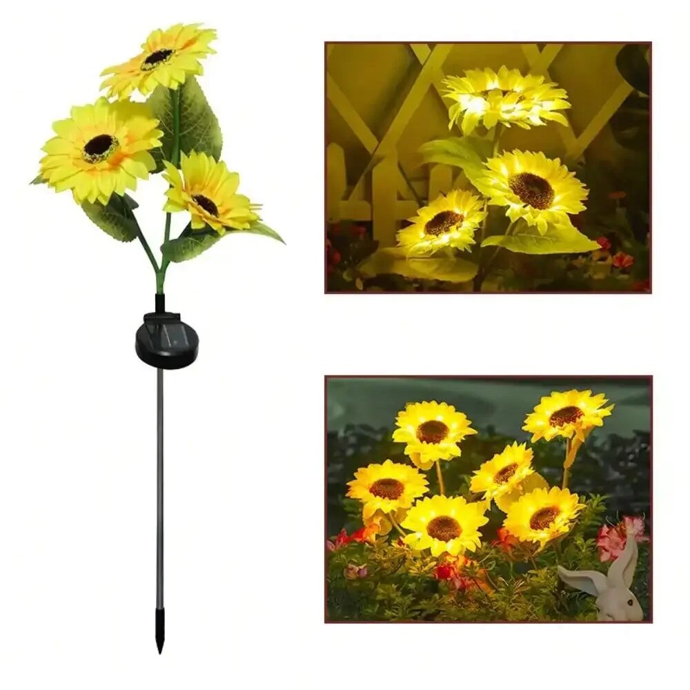 Solar Powered Sunflower Light Outdoor Waterproof LED Ground Insert Lawn Lamp For Garden Lawn Courtyard Decoration