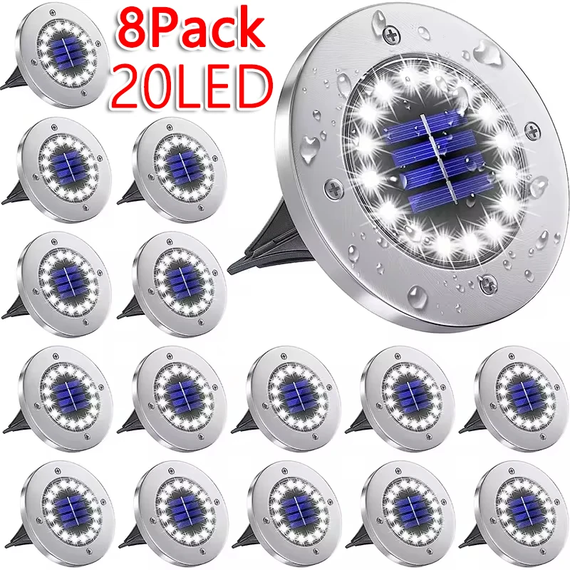 1/4/8Pack Solar Lights Outdoor 8/20LEDs Disk Underground Lamp Spotlight Buried Solar Light for Home Garden Lawn Yard Decoration