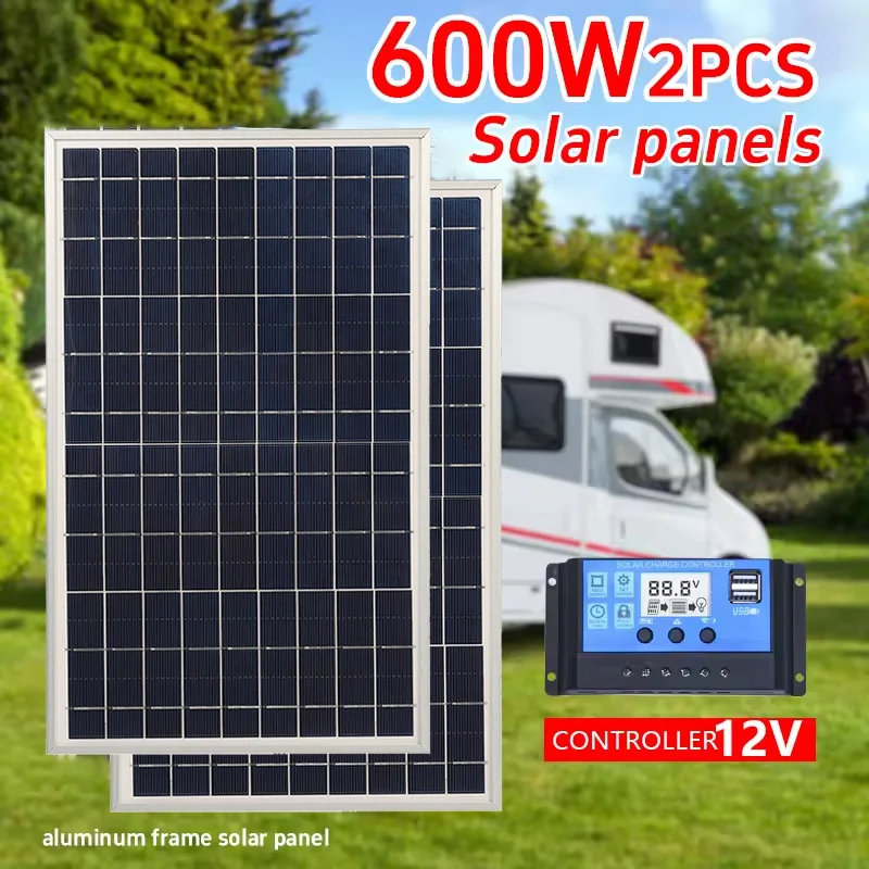 300W 12V Solar Panel Kit Complete Polycrystalline USB Power Portable Outdoor Rechargeable Solar Cell Solar Generator for Home