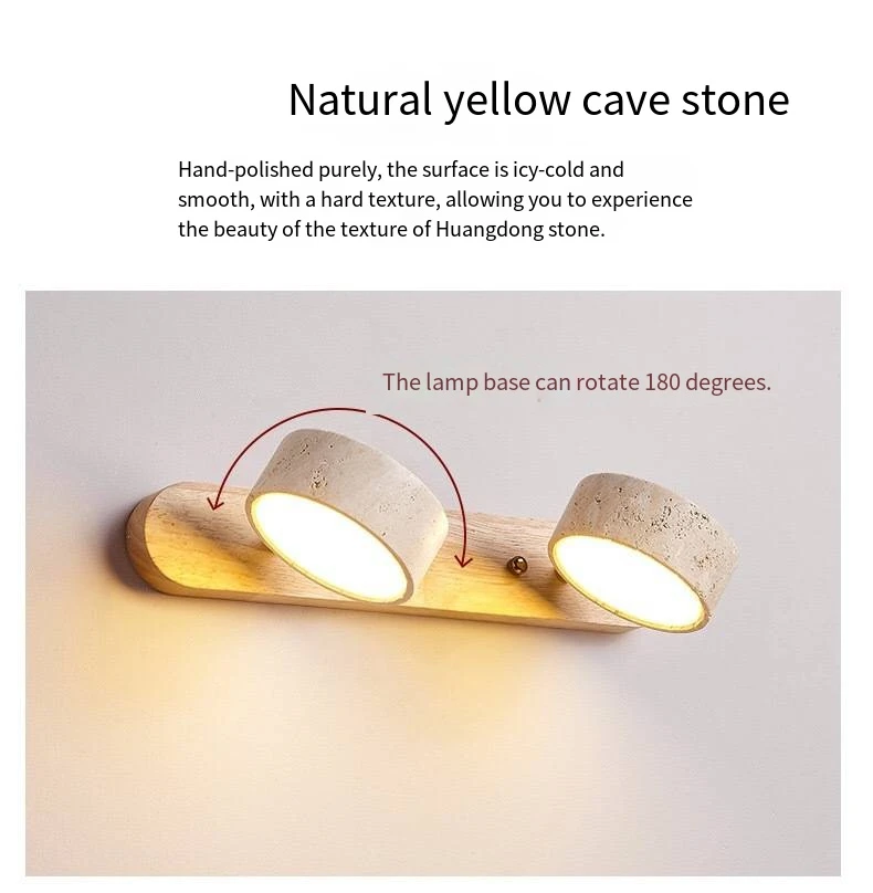 Spanish Natural Limestone Double-sided Wall Lamp Creative Circular LED Rotatable Lamp Bathroom Vanity Mirror Front Lamp - Image 4