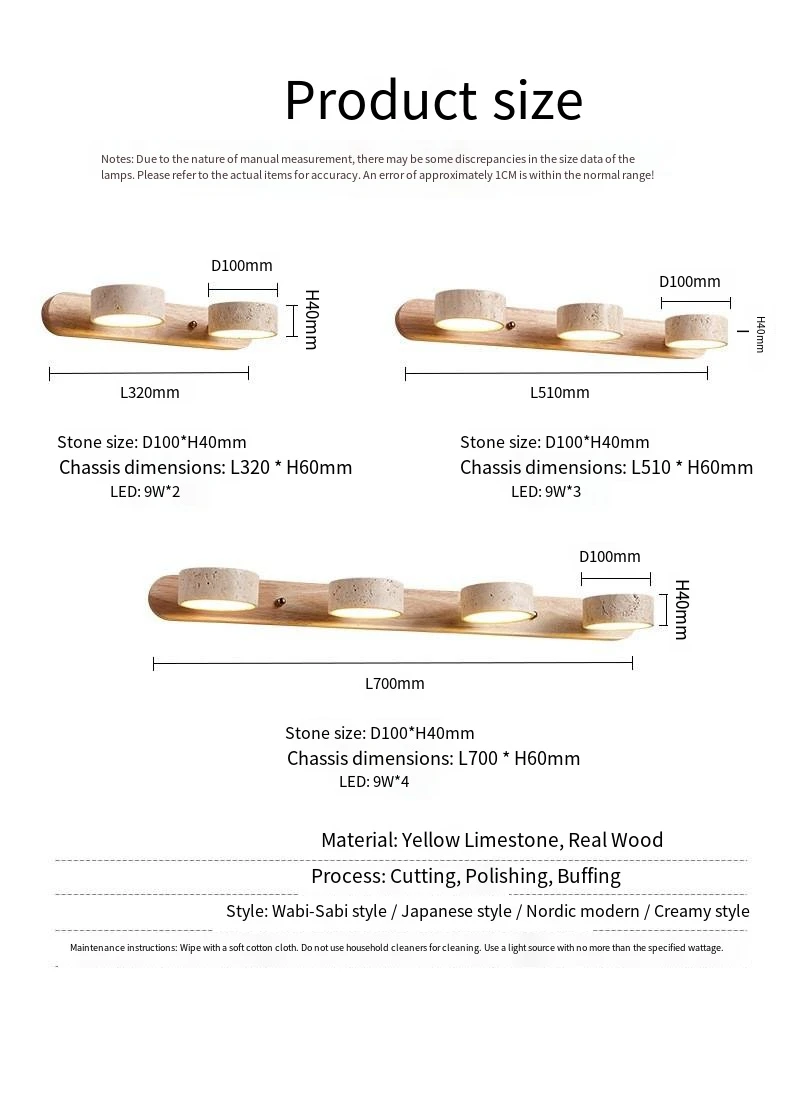 Spanish Natural Limestone Double-sided Wall Lamp Creative Circular LED Rotatable Lamp Bathroom Vanity Mirror Front Lamp - Image 5