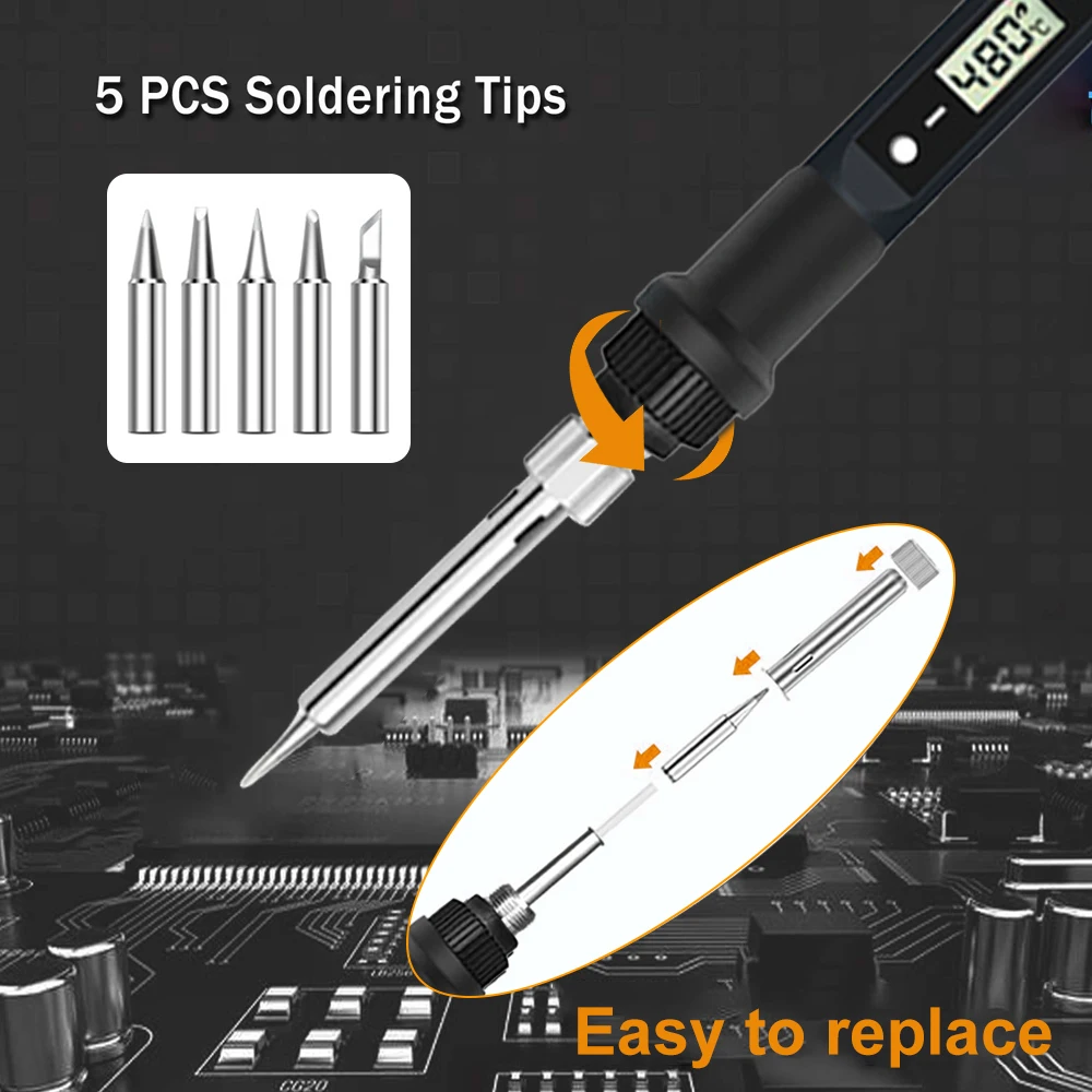 80W Electric Soldering Iron Adjustable Temperature Digital Display Electronic Welding Repair Tools With Solder Tin Iron Tips - Image 6