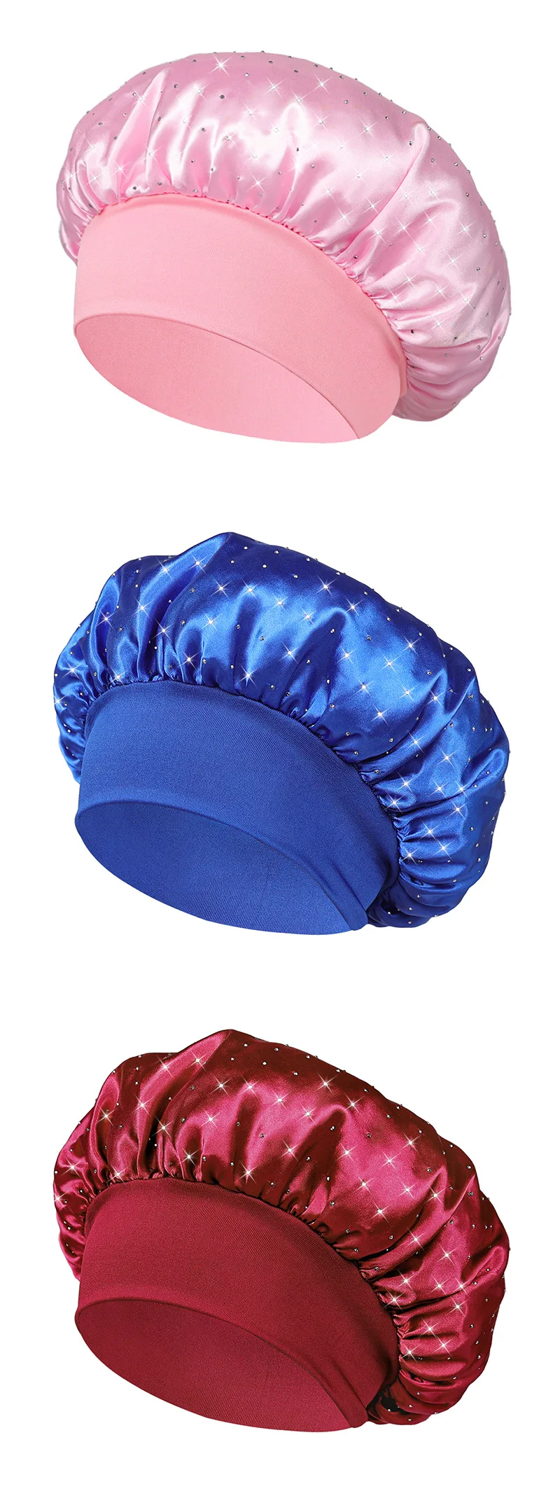 Full Rhinestone Wide Band Bonnet Satin Night Sleep Hat Hair Care Turban Bandanas Cap Headwrap Salon Shower Makeup Headband - Image 5