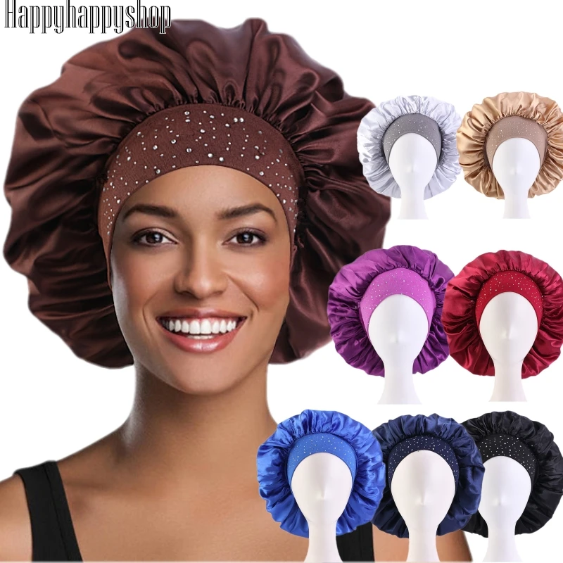Big Size Beauty Satin Bonnet for Women Pure Color Sleep Night Cap Head Cover Turban African Headwear Bandanas Headwrap