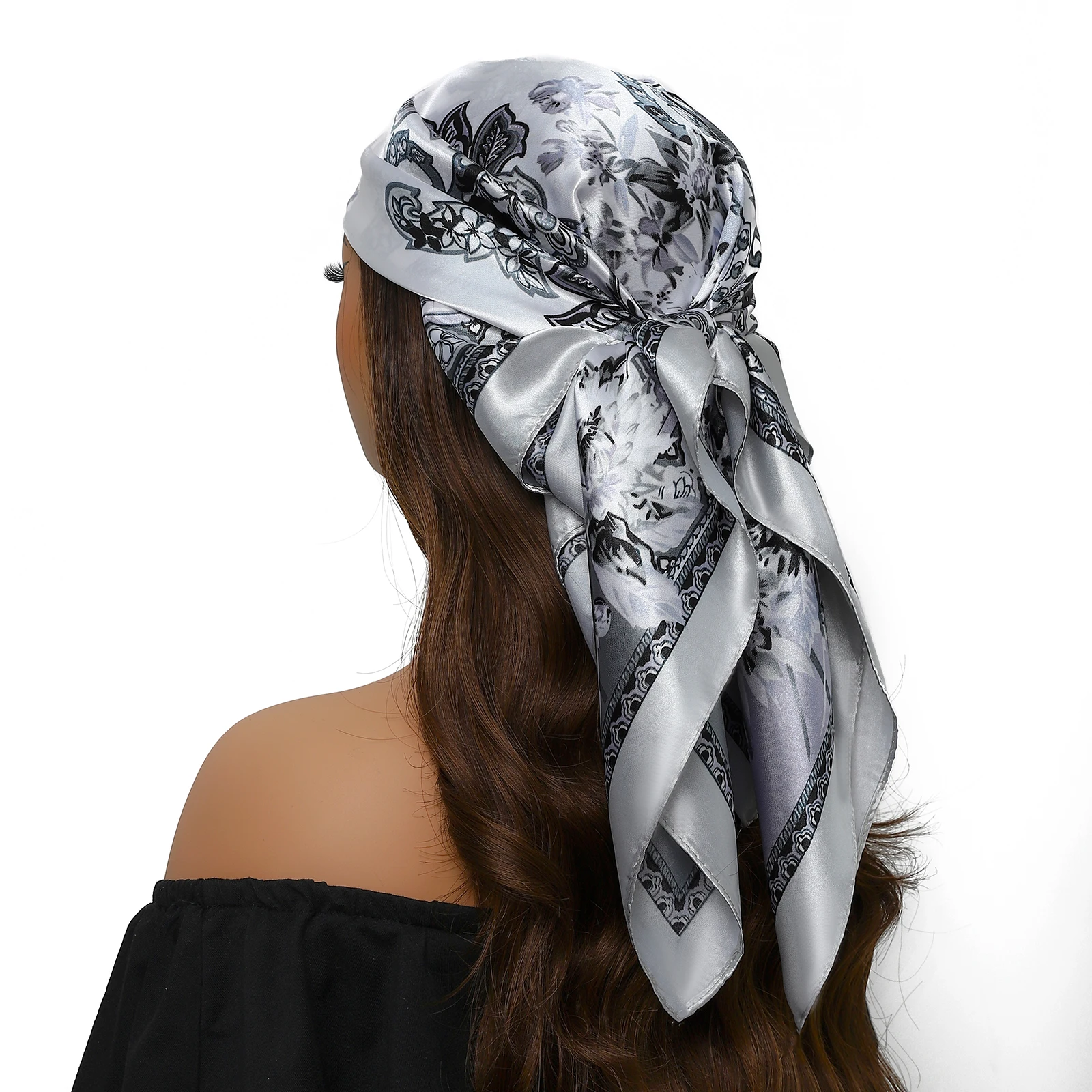 Head Scarf Women Luxury Brand Square 90*90cm Silk Foulard Satin Bandana Cheveux Soft Neckerchief Hijab Hair Scarves For Ladies - Image 2