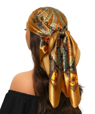 Head Scarf Women Luxury Brand Square 90*90cm Silk Foulard Satin Bandana Cheveux Soft Neckerchief Hijab Hair Scarves For Ladies