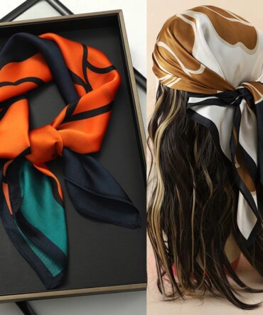 Luxury Brand 2023 Silk Square Scarf Women Cat Neck Hair Tie Band Beach Hijab Kerchief Head Headbands Bandana Female Foulard 70cm