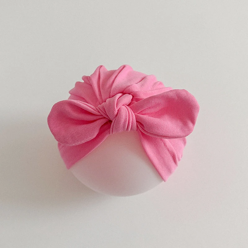 Solid Color Baby Turban Cap Pure Cotton Newborn Elastic Bandana Headband Beanie Big Bow Infant Indian Hat Kids Hair Accessories