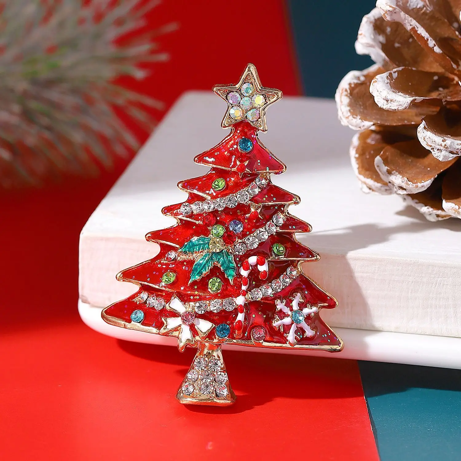 3 Color New Christmas Broches Jewelry Fashion Enamel Rhinestone Christmas Tree Brooch Pin Women's Clothing Accessories - Image 3