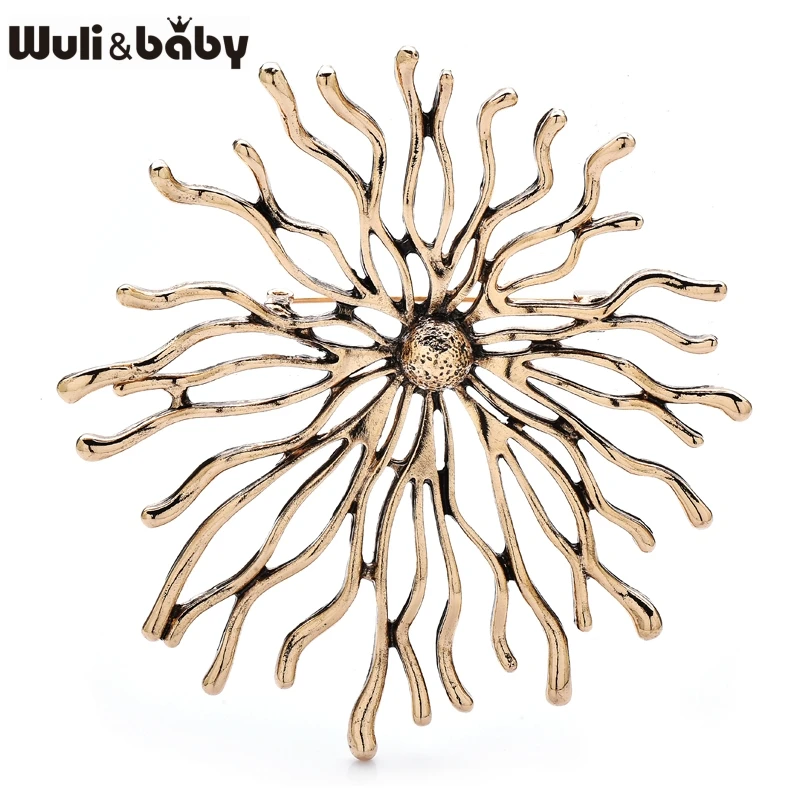 Wuli&baby Vintage Art Design Sun Shine Brooches For Women Unisex 2-color Metal Round Party Casual Brooch Pins Gifts