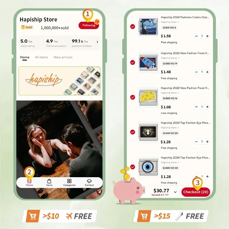 Hapiship 2024 Top Fashion Eye Moon Star Fish Spider Poker Queen Charm Italian Links Fit 9mm Bracelet Making DIY Jewelry DJ854 - Image 5