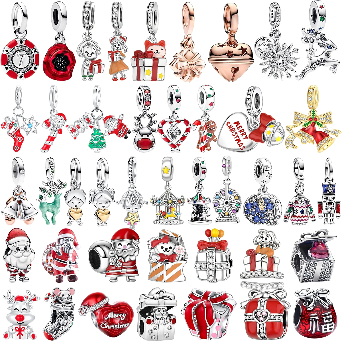 Festive Charm 925 Sterling Silver Christmas Bell Trojan Candy Charms Beads Fit Original Bracelet Necklaces Fine Jewelry DIY Gift