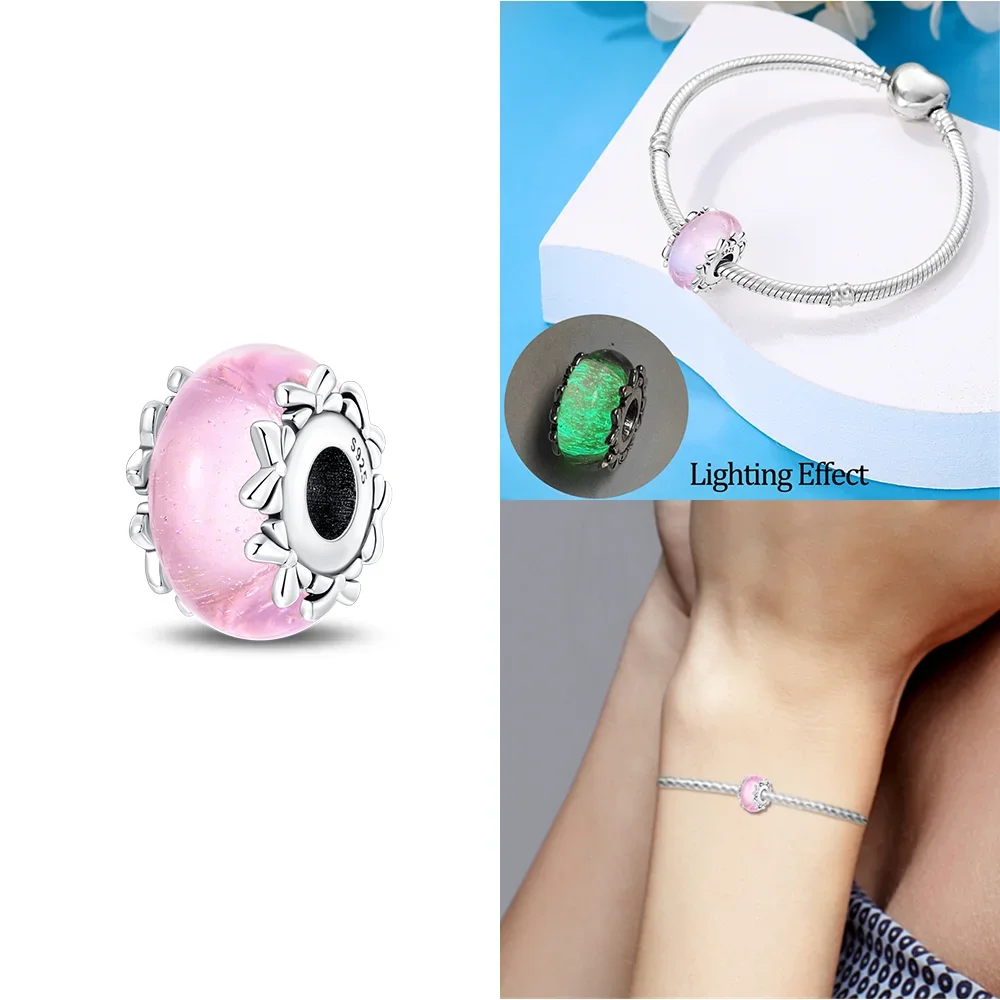 Original Charms Pink Murano Glass Blue Flower Butterfly Beads Fit 925 Silver Bracelet Women Diy Jewelry Gift Accessories - Image 3