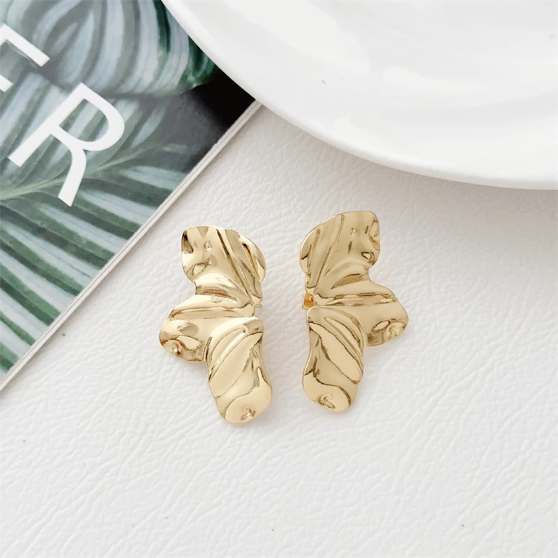2025 Gold Color Irregular Metal Dangle Earrings for Women Uneven Folded Female Unusual Earrings New Punk Personality Jewelry - Image 3