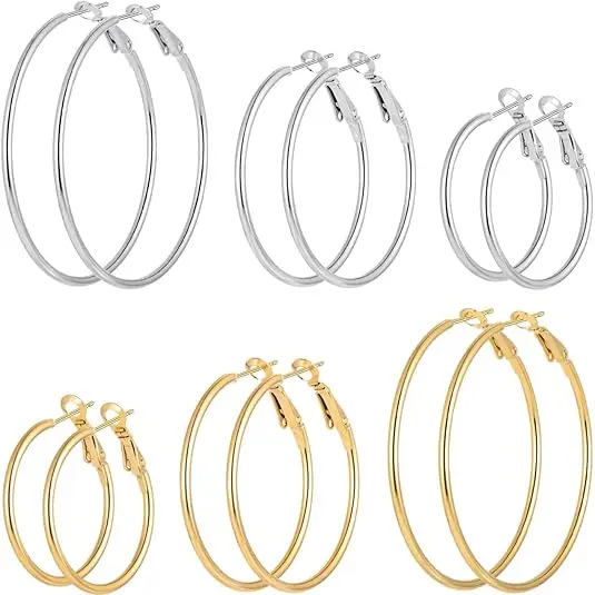 6pair /set Smooth Open Women Men Hoop Earrings Stainless Steel Ears Jewelry Accessories, Birthday Gifts. Party Gifts