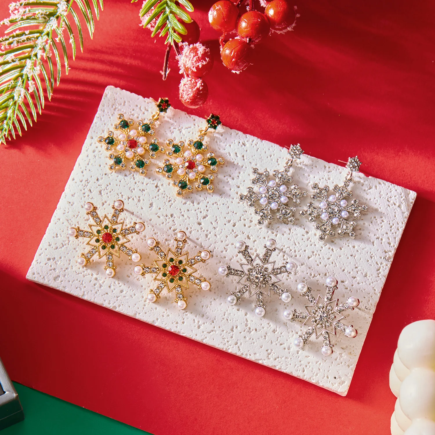 Fashion Christmas Snowflake Stud Earrings For Women Crystal Zircon Pearl Dangle Piercing Ear Jewelry Girl New Year Party Gifts - Image 6