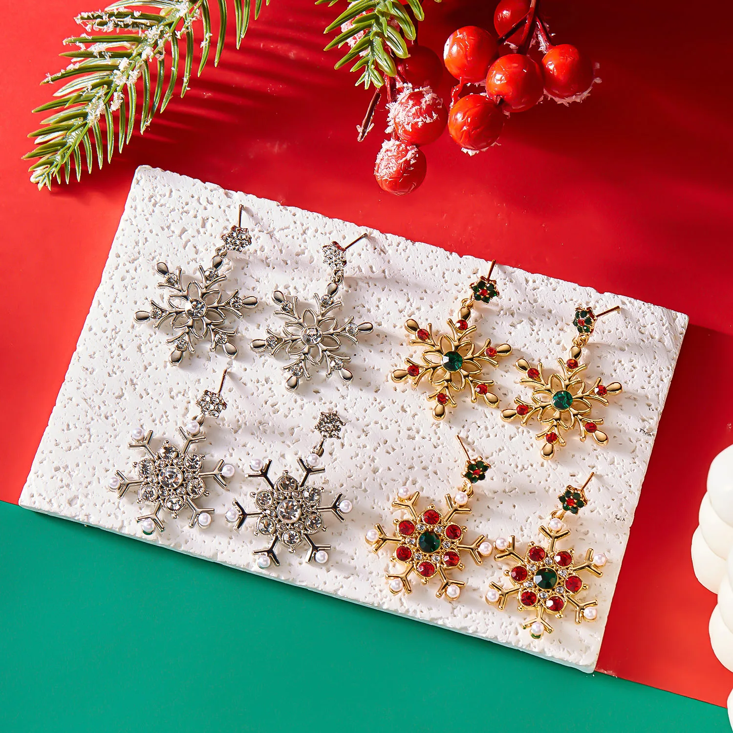 Fashion Christmas Snowflake Stud Earrings For Women Crystal Zircon Pearl Dangle Piercing Ear Jewelry Girl New Year Party Gifts - Image 5