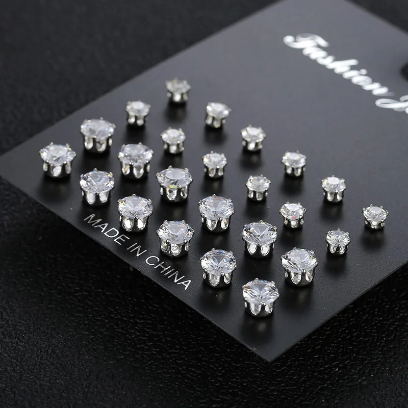 Maximum 36 Pairs Shiny Zircon Stud Earrings Set for Women Men Daily Versatile Chic Silver Color Crystal Ear Jewelry Accessories - Image 5