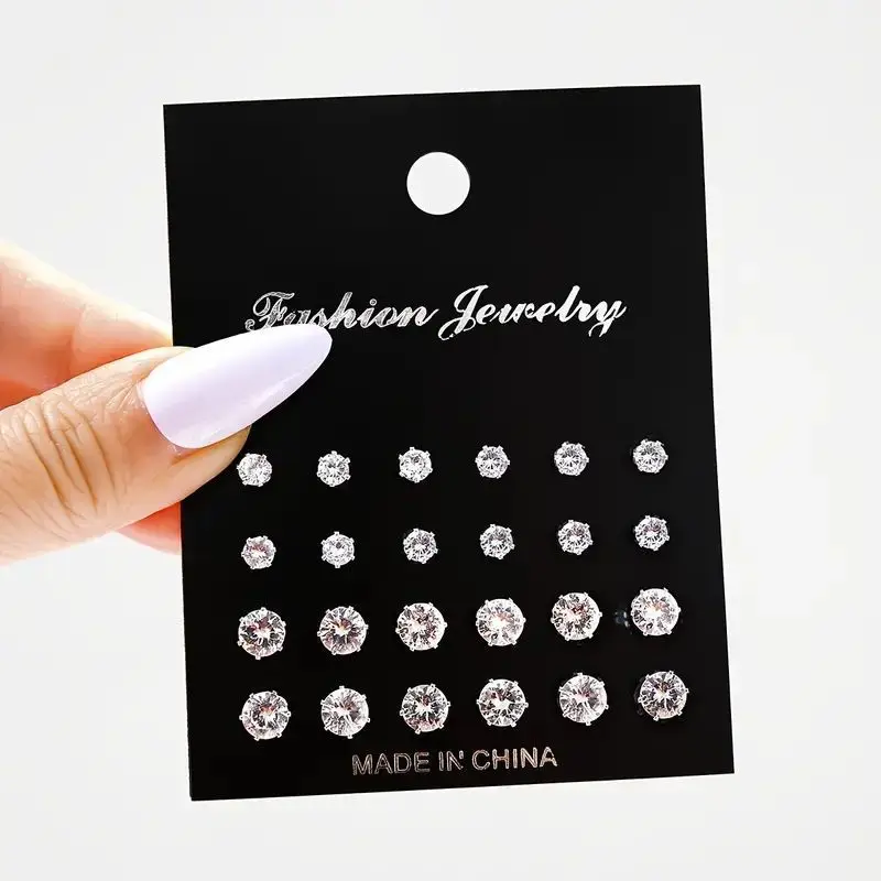 Maximum 36 Pairs Shiny Zircon Stud Earrings Set for Women Men Daily Versatile Chic Silver Color Crystal Ear Jewelry Accessories - Image 3