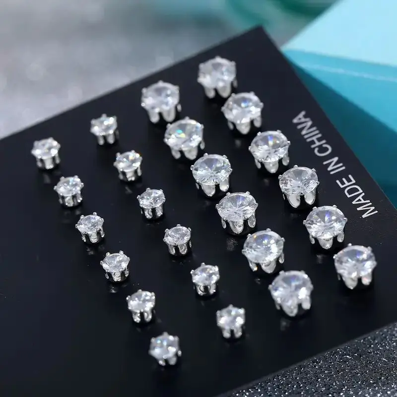 Maximum 36 Pairs Shiny Zircon Stud Earrings Set for Women Men Daily Versatile Chic Silver Color Crystal Ear Jewelry Accessories - Image 4
