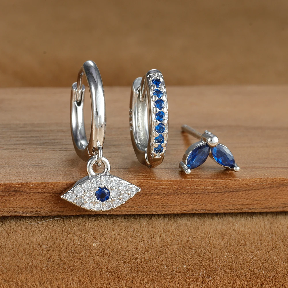 3pcs Stainless Steel Blue Zircon Evil Eye Hoop Earrings Set For Women 18K Gold Plated Cartilage Piercing Earring Fashion Jewelry - Image 3