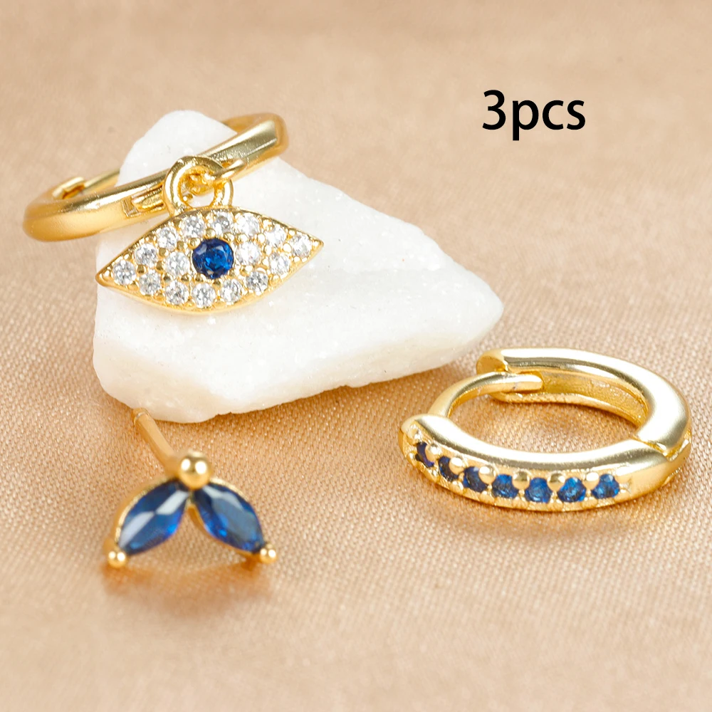 3pcs Stainless Steel Blue Zircon Evil Eye Hoop Earrings Set For Women 18K Gold Plated Cartilage Piercing Earring Fashion Jewelry - Image 6