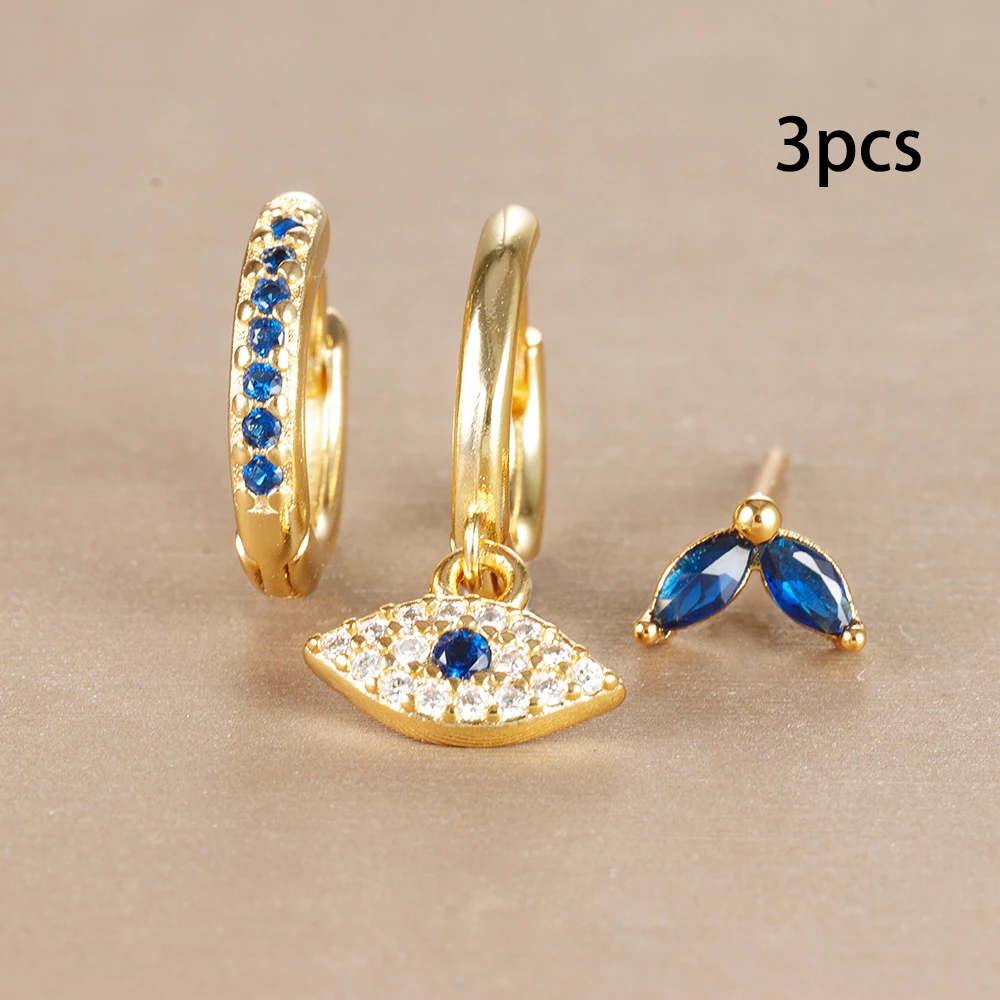 3pcs Stainless Steel Blue Zircon Evil Eye Hoop Earrings Set For Women 18K Gold Plated Cartilage Piercing Earring Fashion Jewelry - Image 4