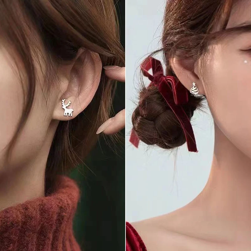 925 Silver Needles Lovely Mini Stud Earrings Women Cute Heart Star Moon Daisy Christmas Xmas Planet Butterfly Ear Studs - Image 3